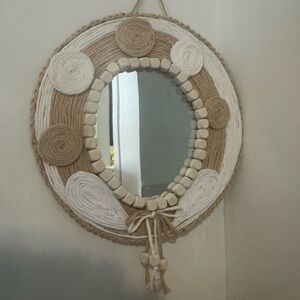 Handcrafted Round Jute and White Rope Wall Mirror